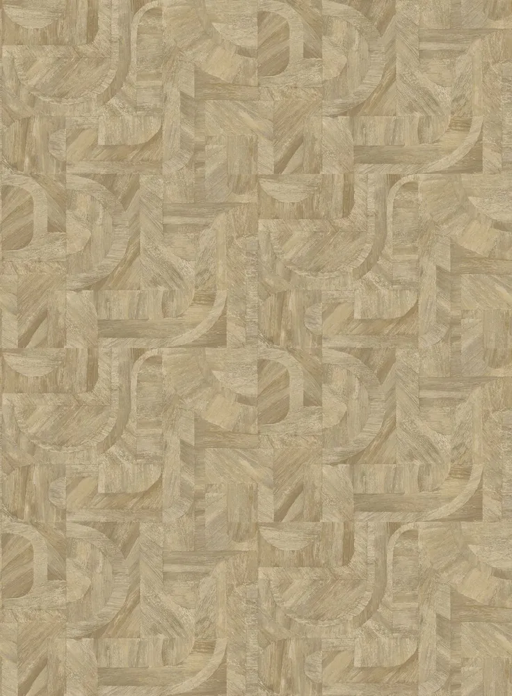Strukturovaná tapeta napodobující dřevo s geometrickým vzorem mozaiky INTARSIA - TRAVERTIN pískový