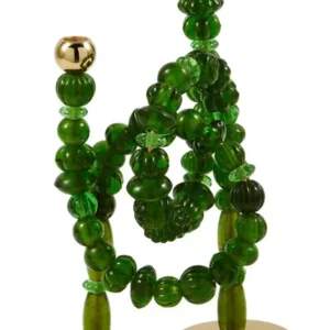 Svícen BEADS zelený se zlatými prvky