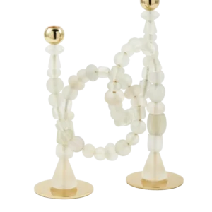 Svícen BEADS bílý se zlatými prvky