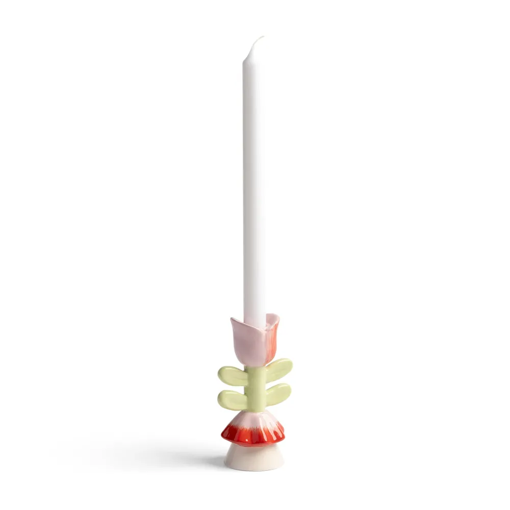 Svícen BLUME zelený s červenou růžovou