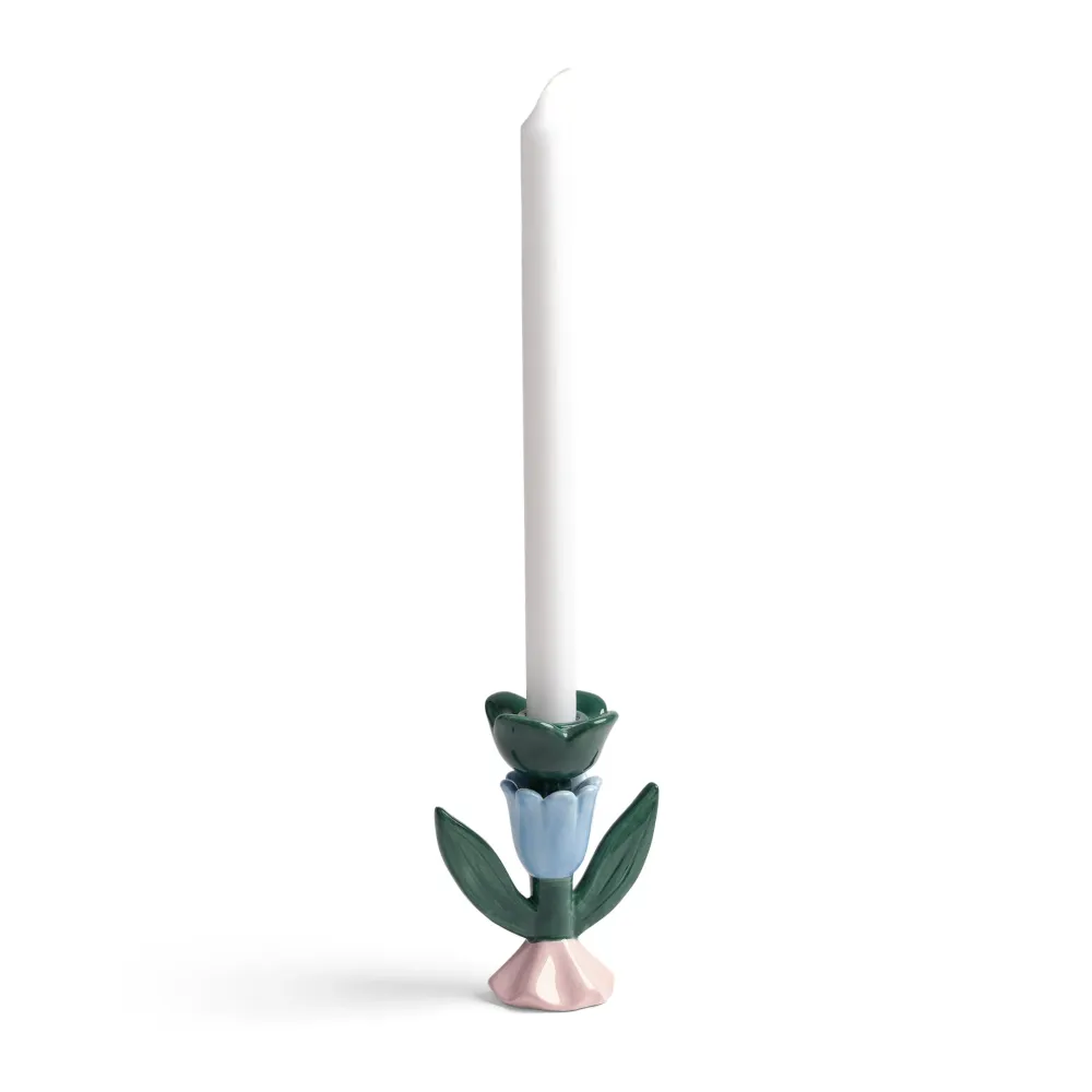 Svícen BLUME zelený s modrou růžovou