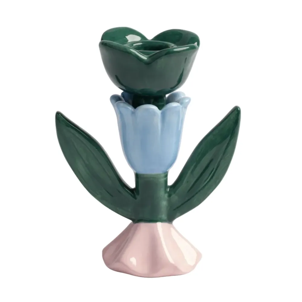 Svícen BLUME zelený s modrou růžovou