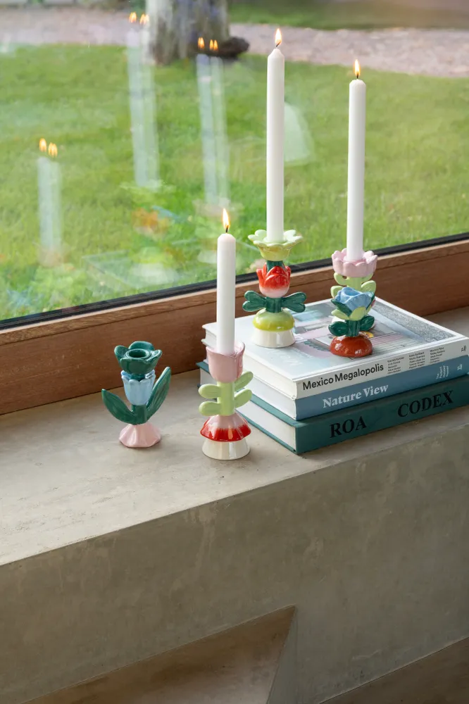 Svícen BLUME zelený s modrou růžovou