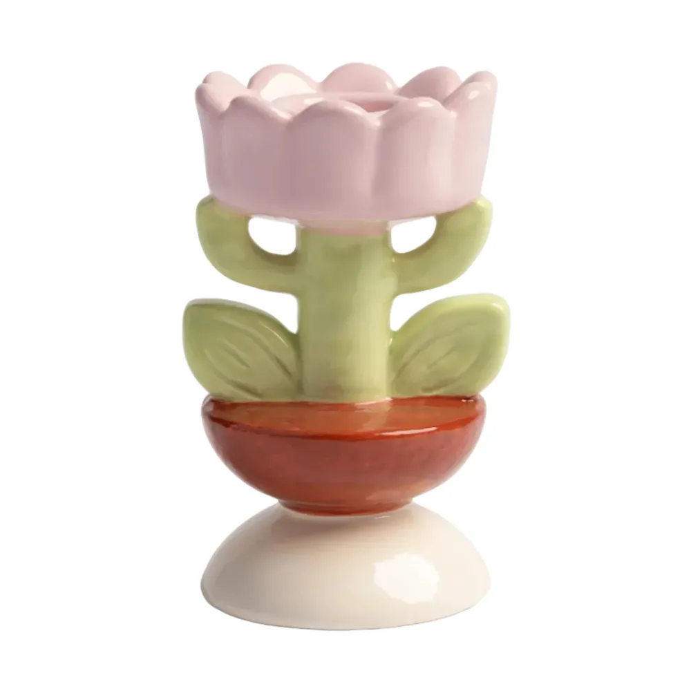 Svícen BLUME zelený s růžovou červenou