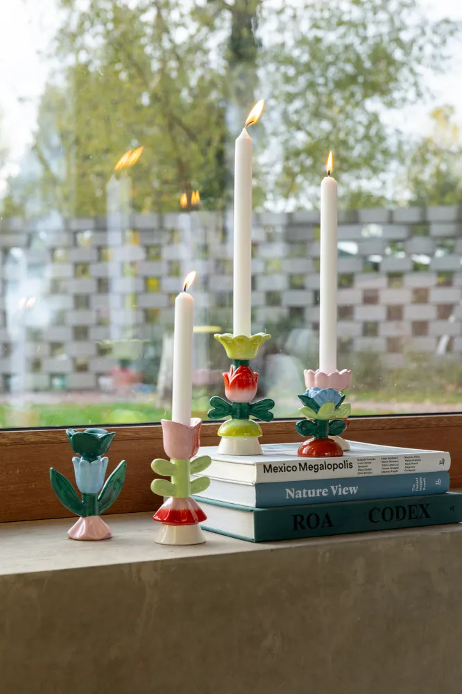 Svícen BLUME zelený s růžovou červenou