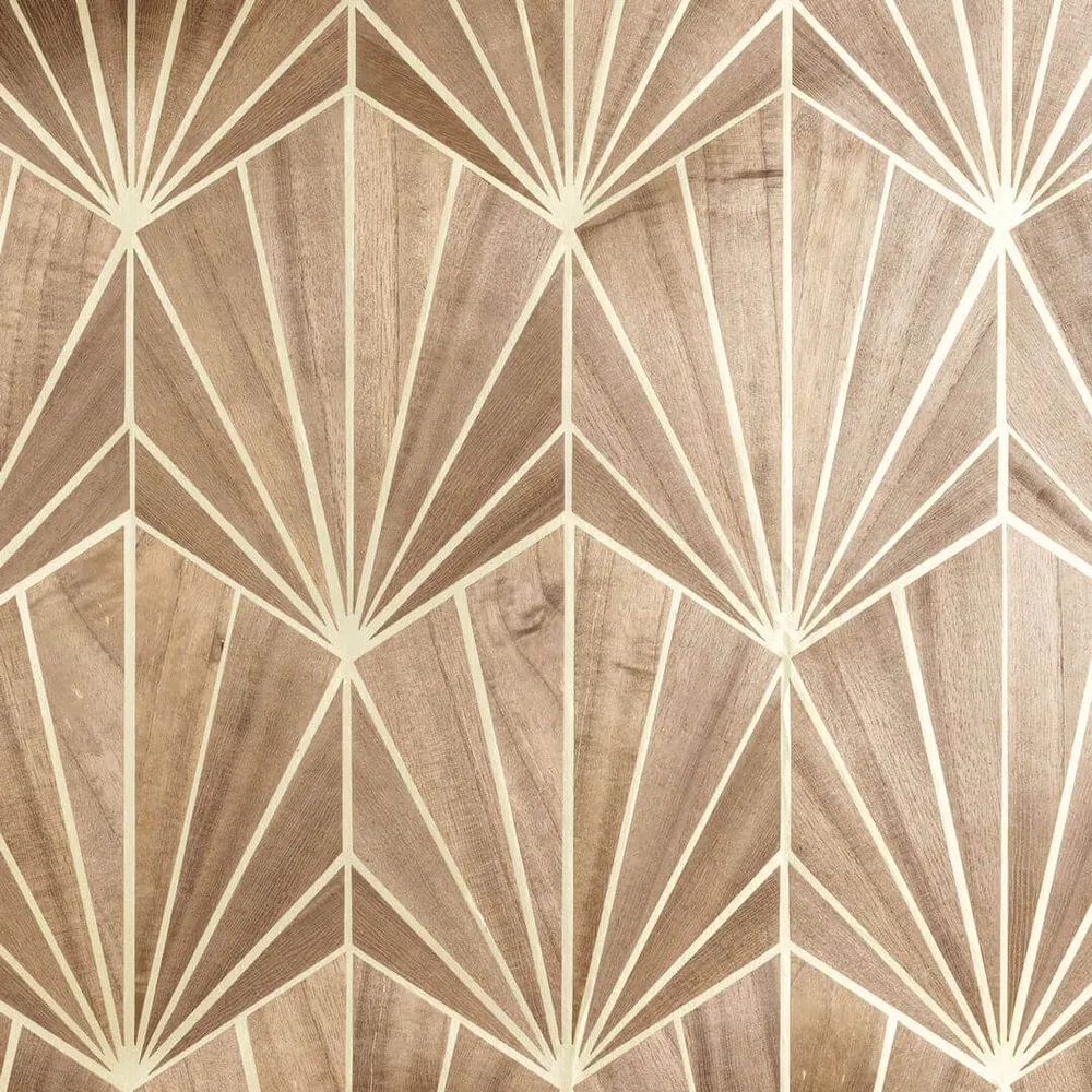 Tapeta z dýhou s geometrickým vzorem art deco MYTHIQUE - SVĚTLÝ OŘECH nebo béžový dub