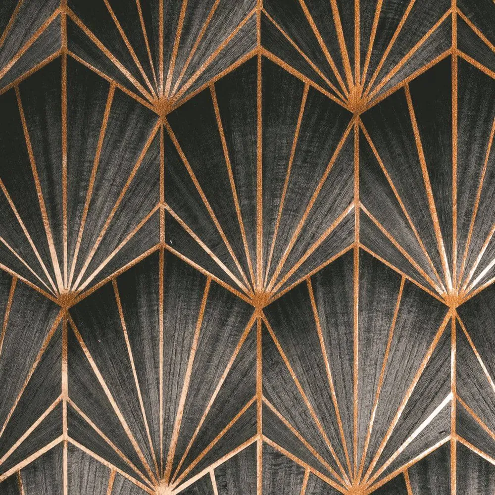 Tapeta z dýhou s geometrickým vzorem art deco MYTHIQUE - CARBONE BRONZE tmavě hnědá