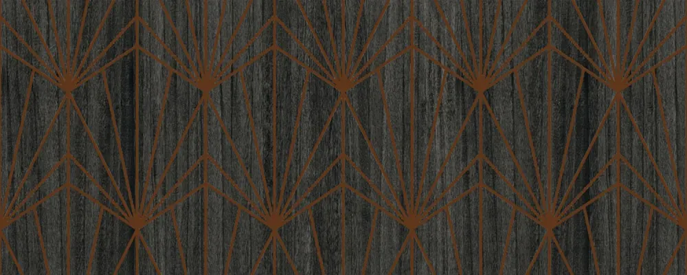 Tapeta z dýhou s geometrickým vzorem art deco MYTHIQUE - CARBONE BRONZE tmavě hnědá