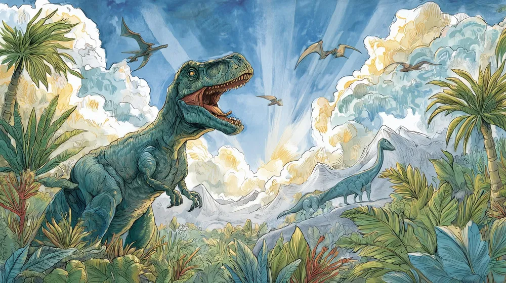 Tapeta s dinosaury | Barevná prehistorická úniková strategie
