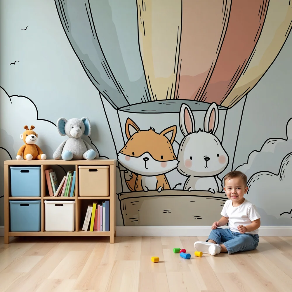 Tapeta dětského pokoje | Balónová dobrodružství s liškou králíkem