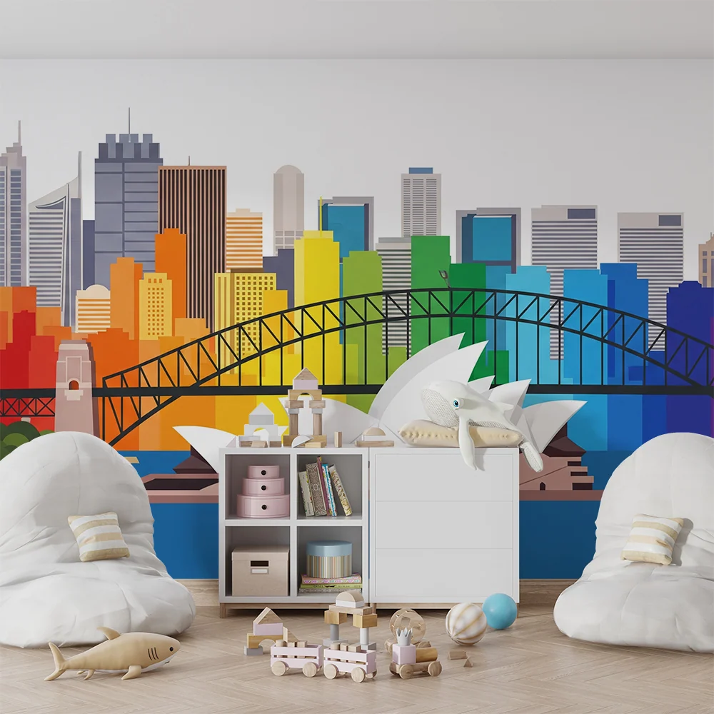 Tapeta dětského pokoje | Barevný pohled na Sydney s operou přístavním mostem