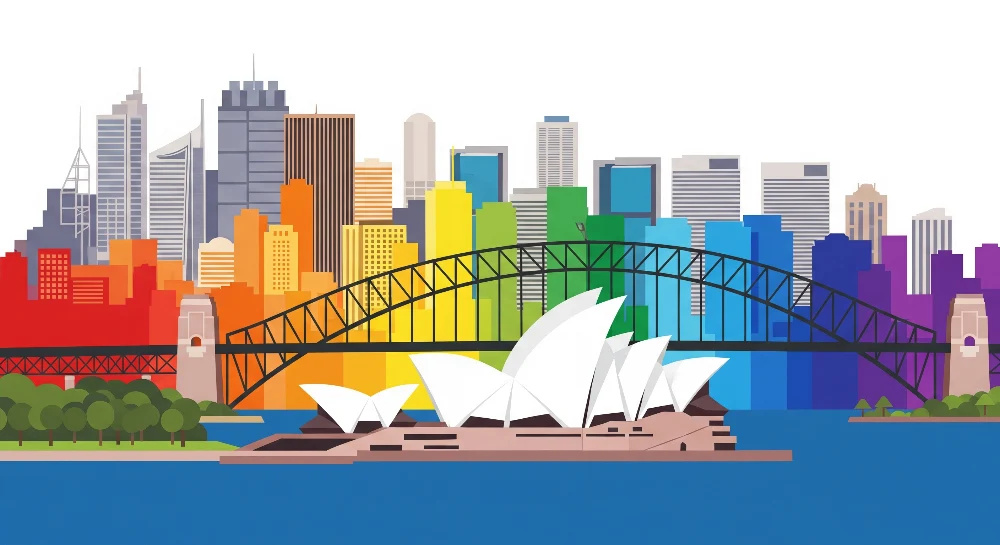 Tapeta dětského pokoje | Barevný pohled na Sydney s operou přístavním mostem