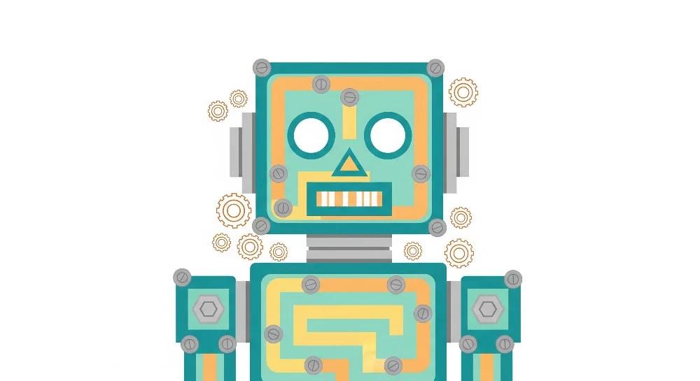 Tapeta dětského pokoje | Barevný robot s zábavnými ozubenými kolečky