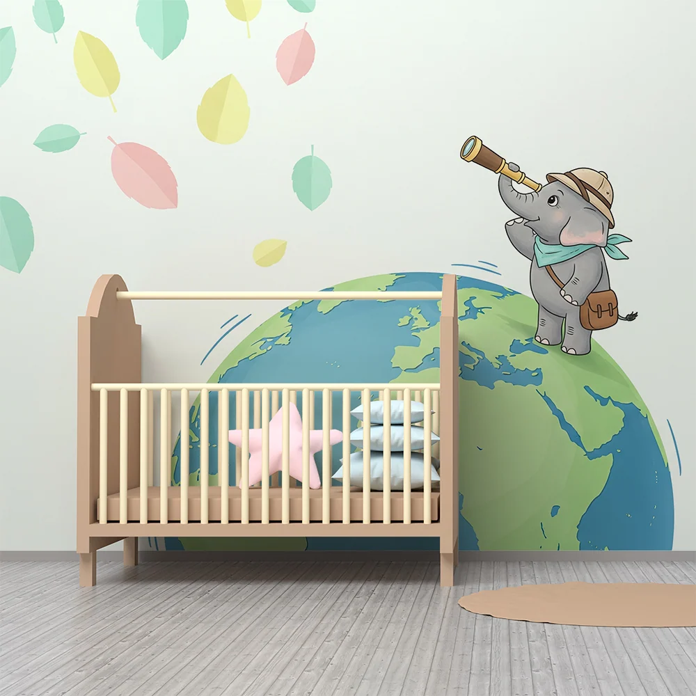 Tapeta dětského pokoje | Dobrodružný slon na planetě Země