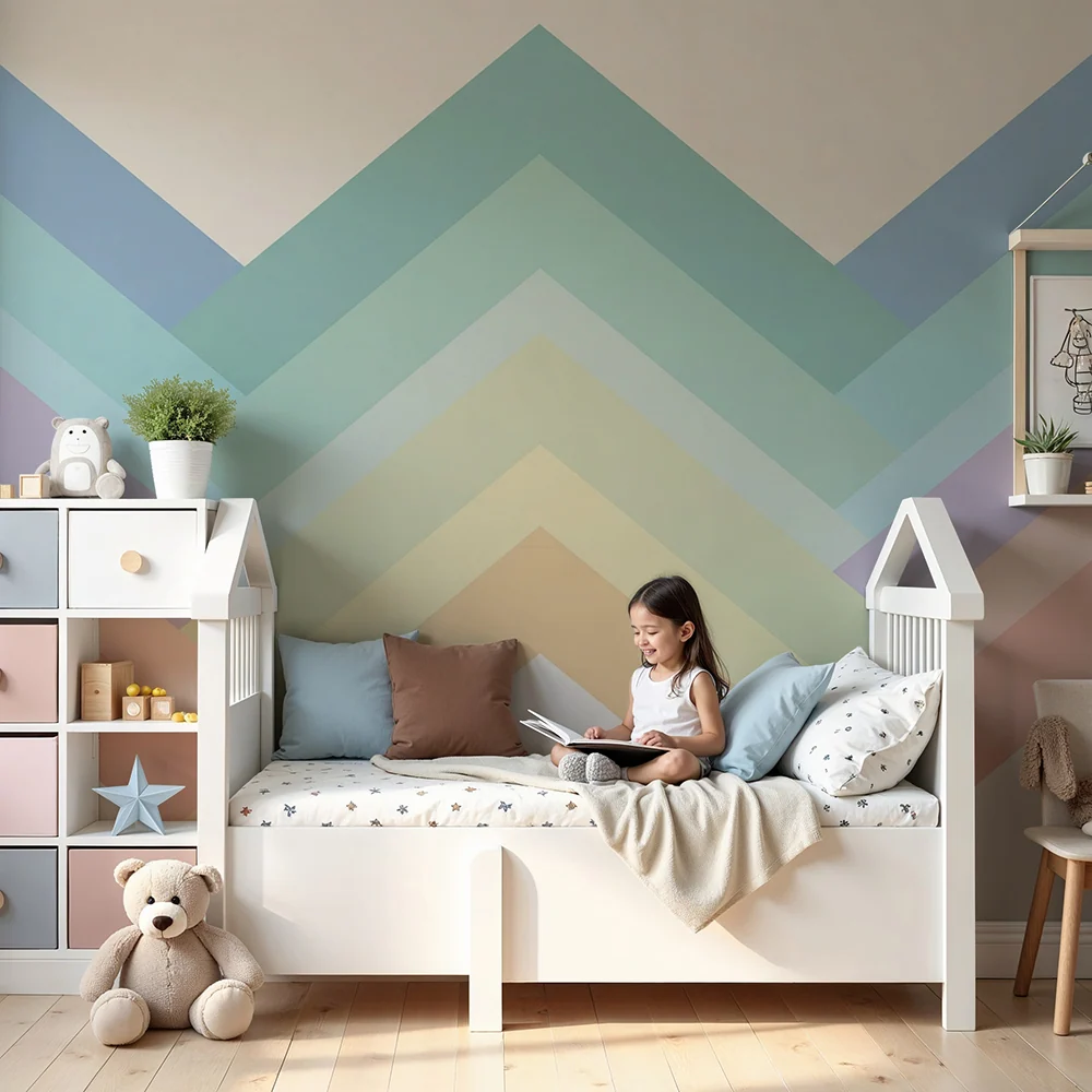 Tapeta dětského pokoje | Geometrické motivy v pastelových odstínech