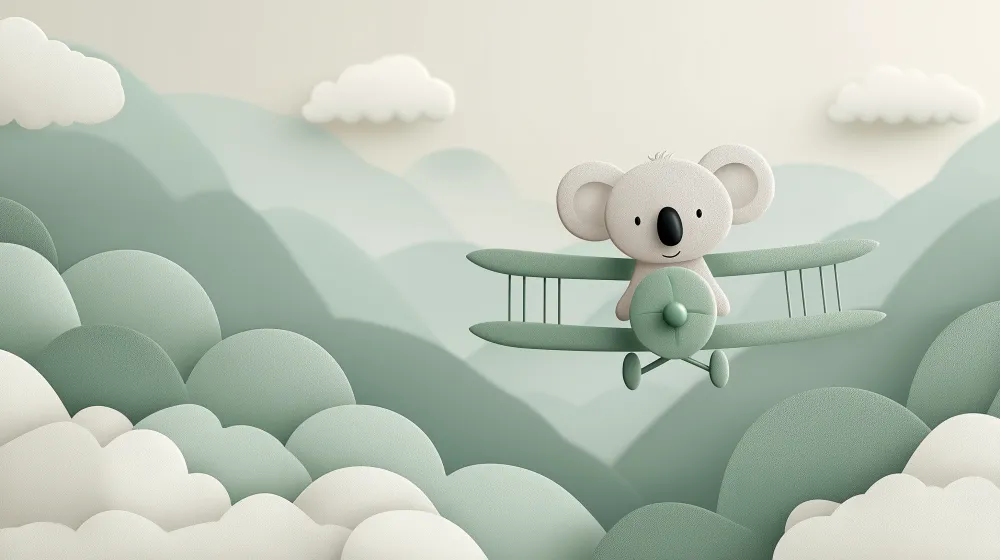 Tapeta dětského pokoje | Koala pilot horské scenérie