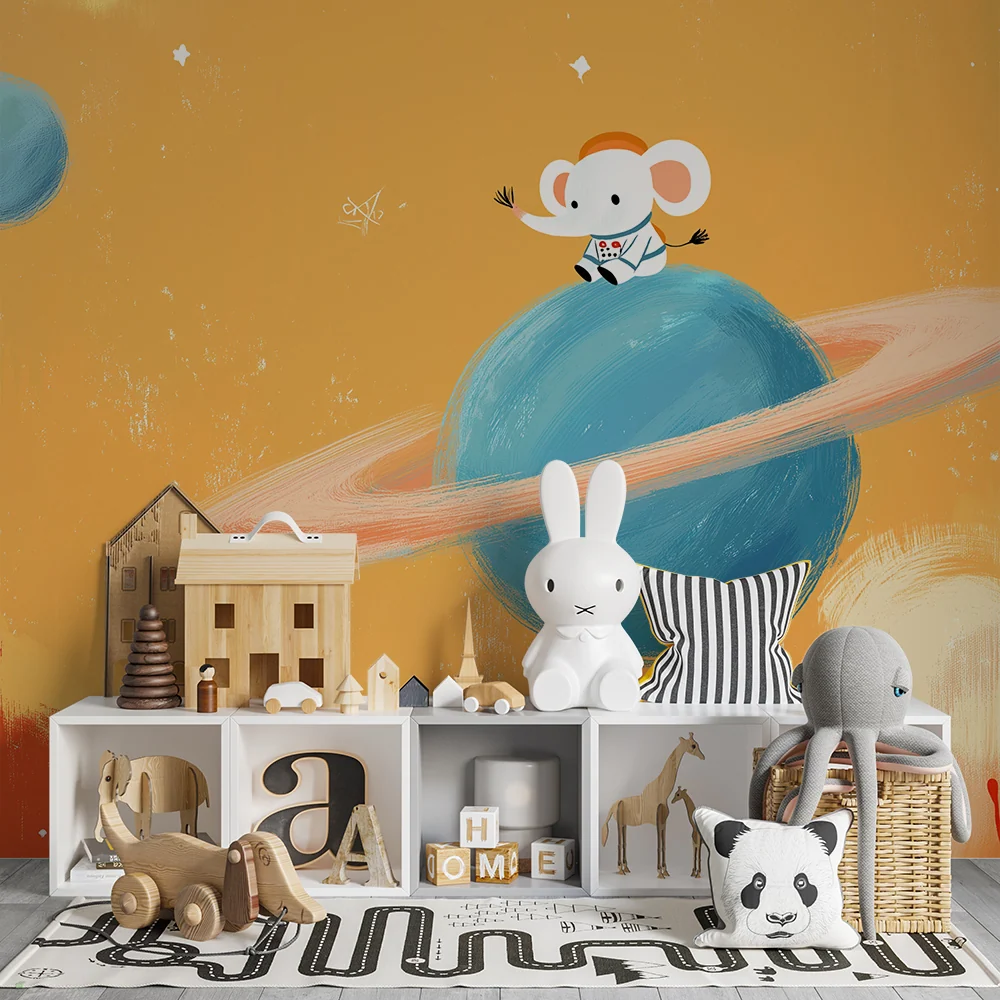 Tapeta dětského pokoje | Malý slon astronaut zkoumá vesmír
