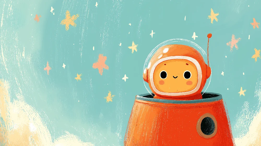 Tapeta dětského pokoje | Malý vesmírný astronaut se usmívá ve hvězdném vesmíru