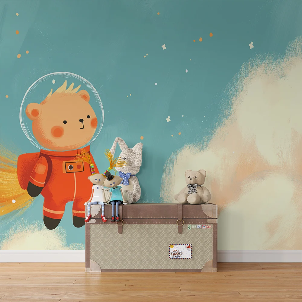 Tapeta dětského pokoje | Medvídek astronaut plující ve vesmíru