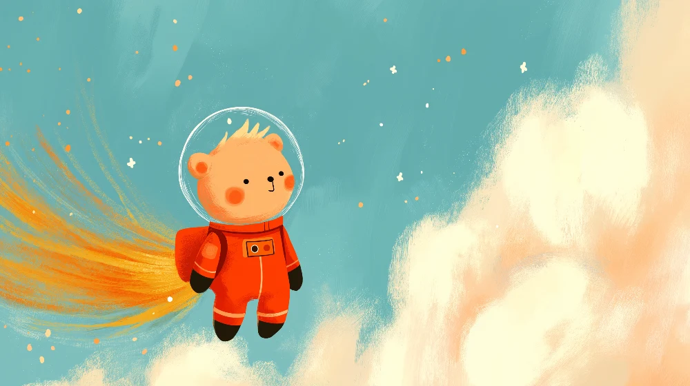 Tapeta dětského pokoje | Medvídek astronaut plující ve vesmíru