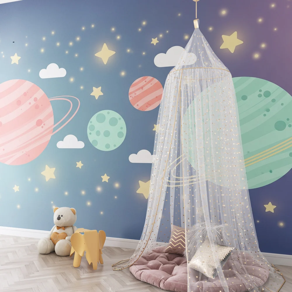 Tapeta dětského pokoje | Mezigalaktická cesta s barevnými planetami