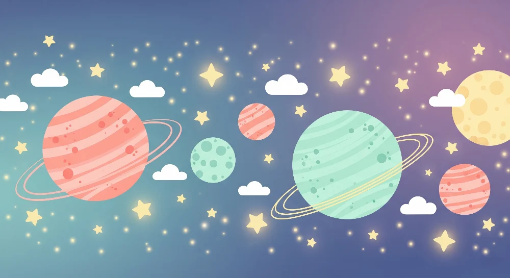 Tapeta dětského pokoje | Mezigalaktická cesta s barevnými planetami