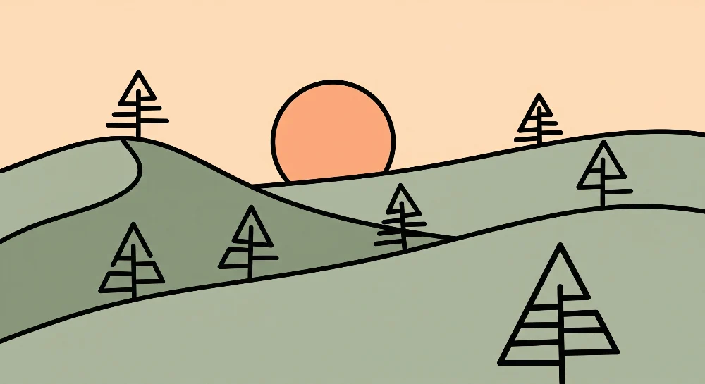 Tapeta dětského pokoje | Minimalistická krajina s kopců zapadajícím sluncem