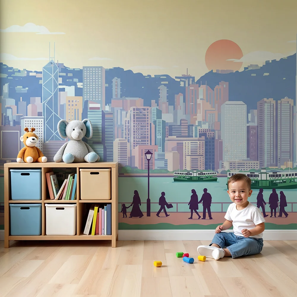 Tapeta dětského pokoje | Moderní město se skyline městskou atmosférou