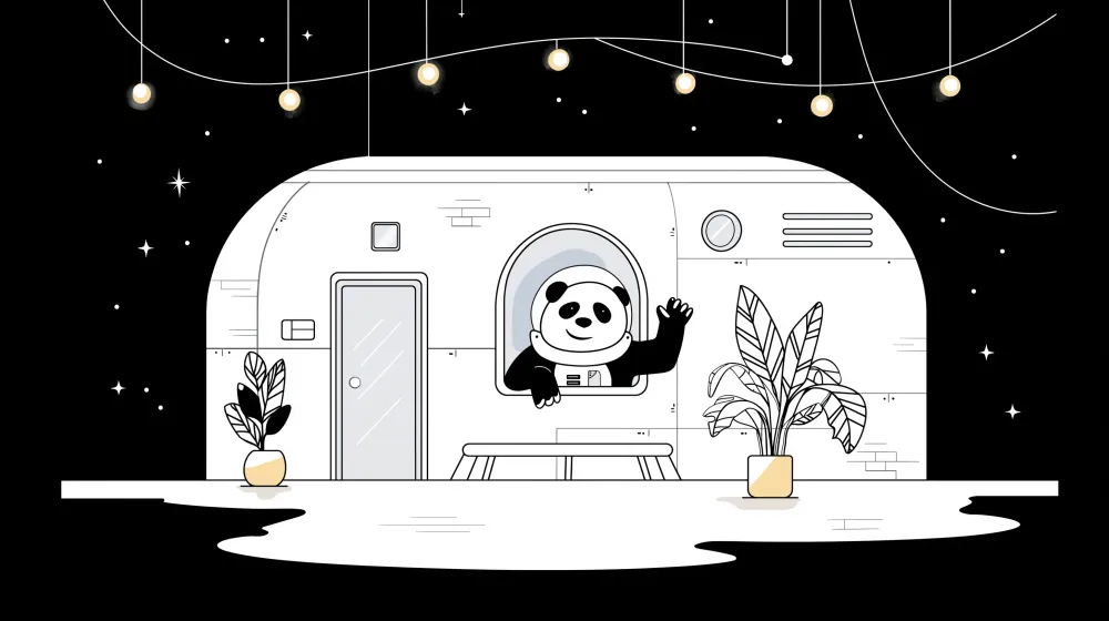 Tapeta dětského pokoje | Panda astronaut v kosmické lodi pod hvězdnou oblohou