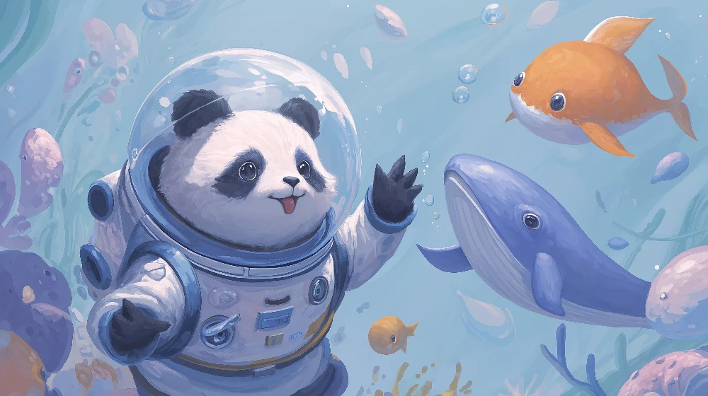 Tapeta dětského pokoje | Panda astronaut zkoumá podmořské divy