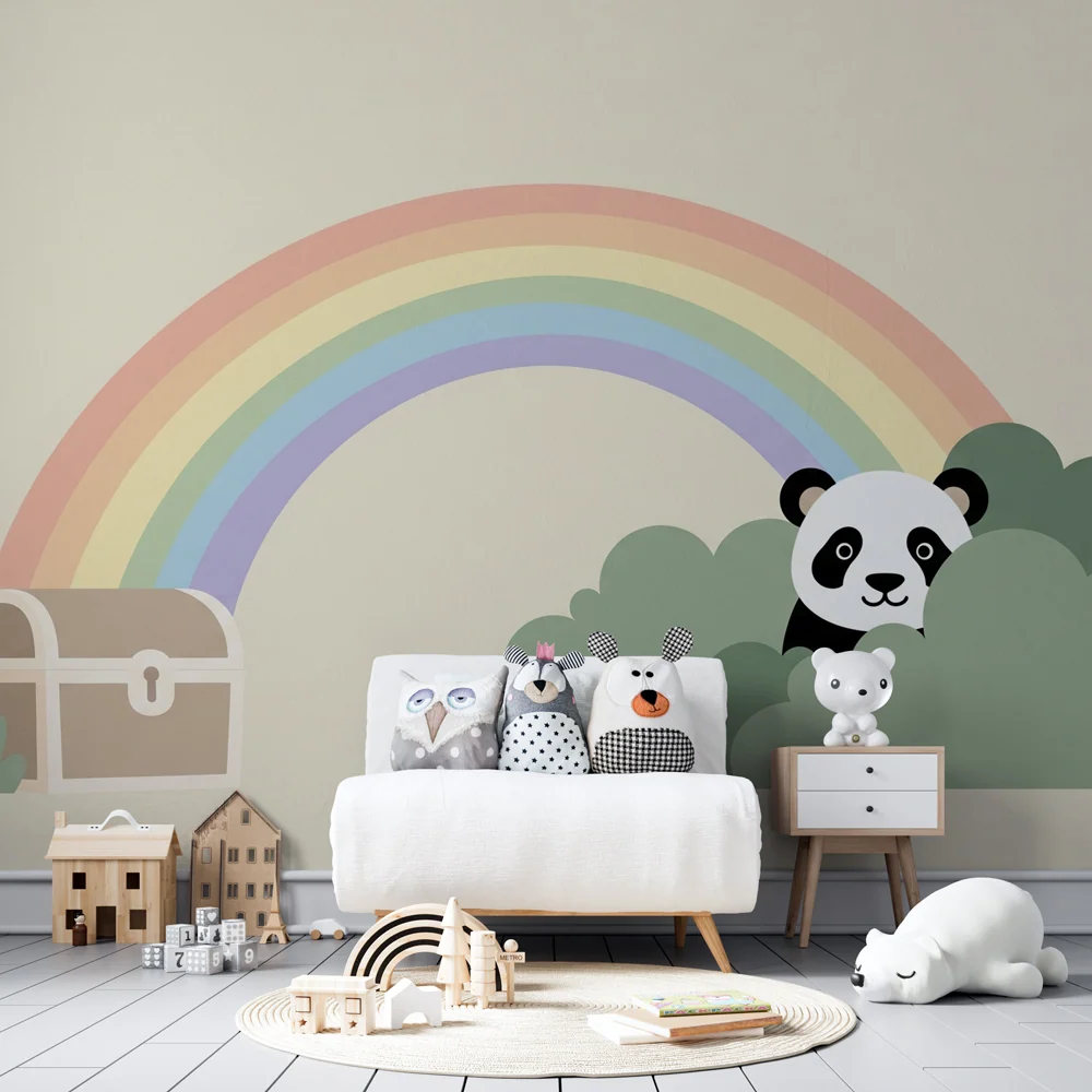 Tapeta dětského pokoje | Panda duha v kouzelné zahradě