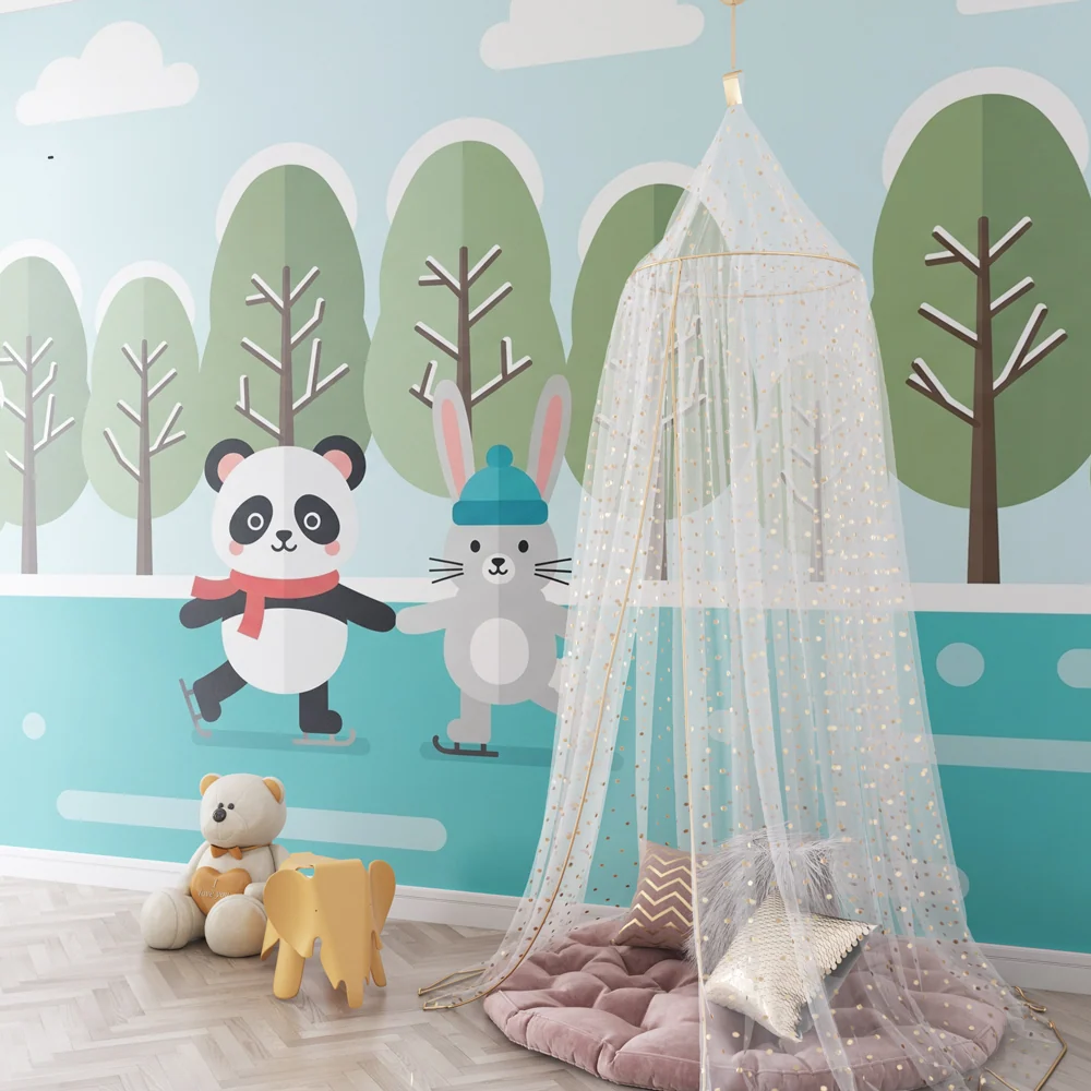 Tapeta dětského pokoje | Panda králík bruslící na ledu