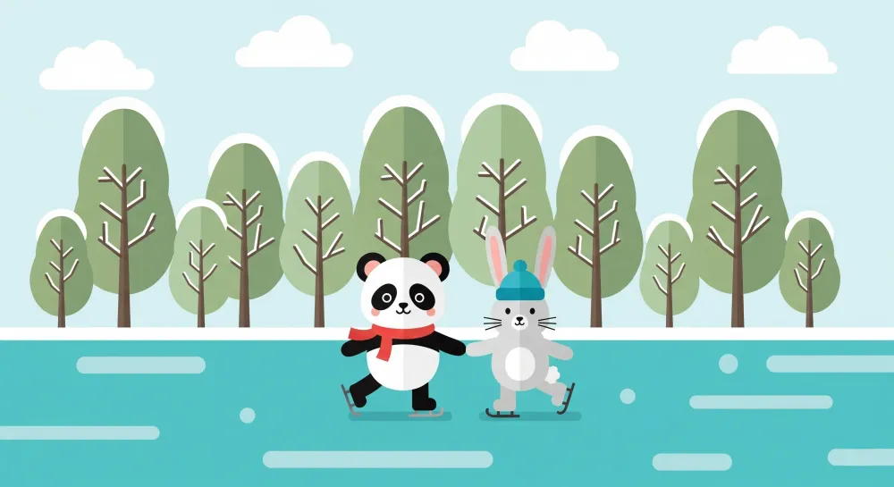 Tapeta dětského pokoje | Panda králík bruslící na ledu