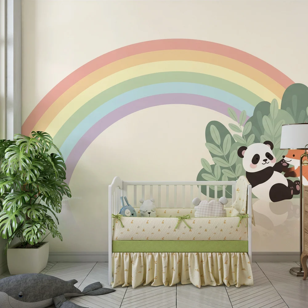 Tapeta dětského pokoje | Panda liška pod duhou