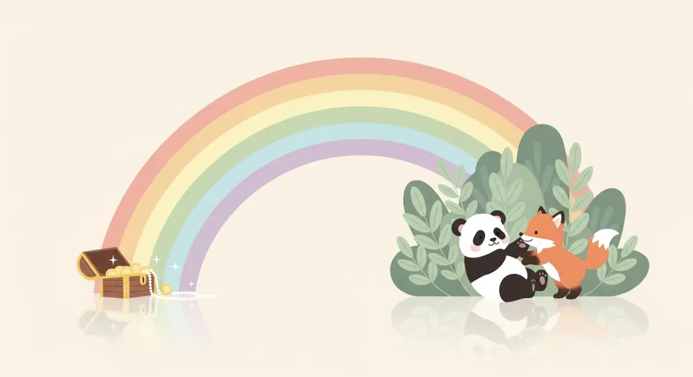 Tapeta dětského pokoje | Panda liška pod duhou