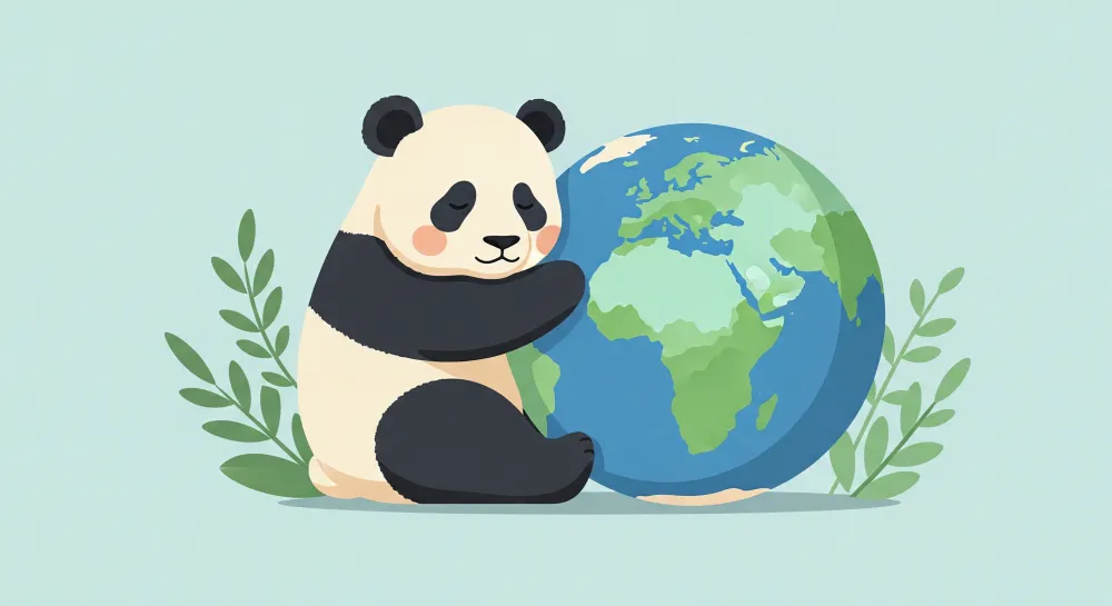 Tapeta dětského pokoje | Panda objetí Země s jemnými listy