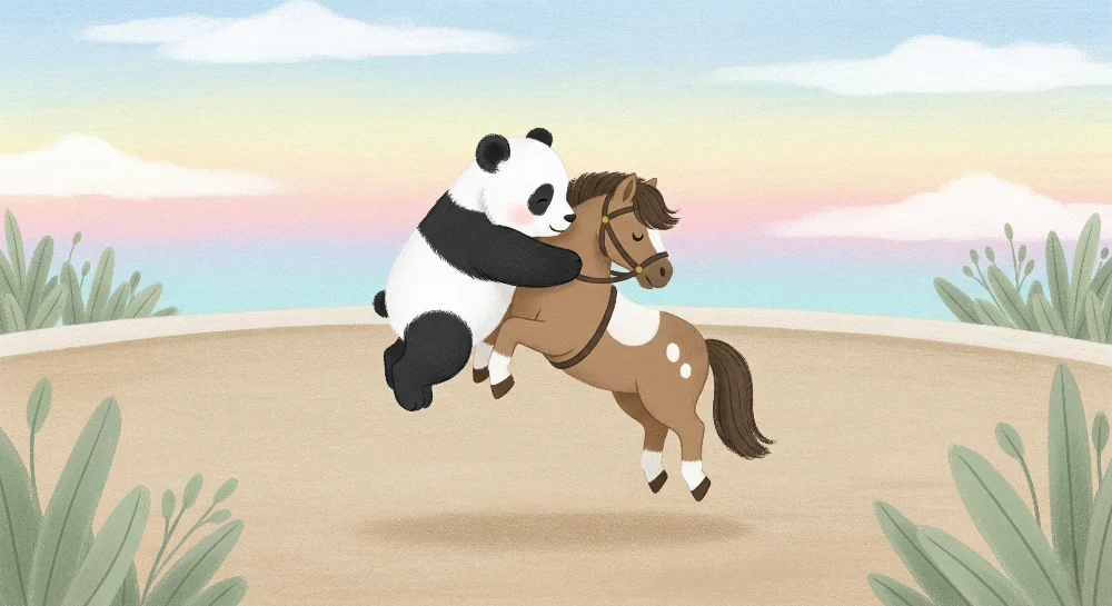 Tapeta dětského pokoje | Hráč panda veselý kůň
