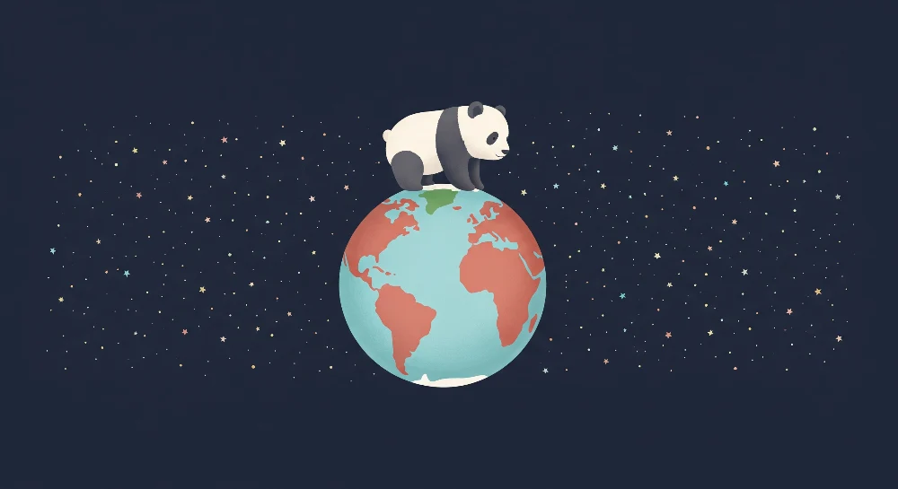 Tapeta dětského pokoje | Rozkošný panda na Zemi se třpytivými hvězdami