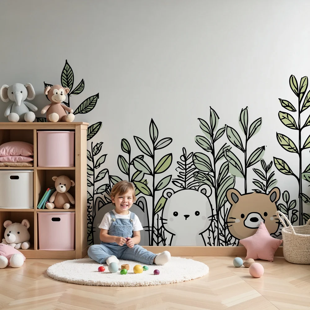Tapeta dětského pokoje | Rozkošná zvířátka mezi listím