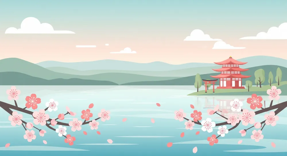Tapeta dětského pokoje | Rozkvetlé sakury klidná japonská krajina
