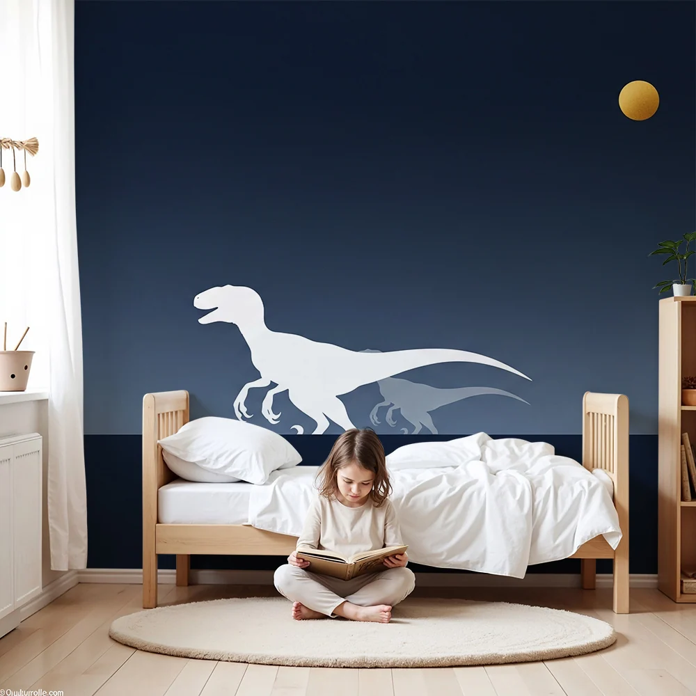 Tapeta dětského pokoje | Siluety dinosaurů pod hvězdnou oblohou