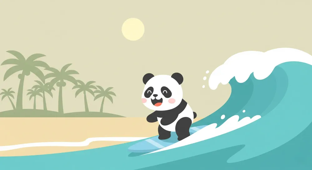 Tapeta dětského pokoje | Surfařský panda tropická pláž