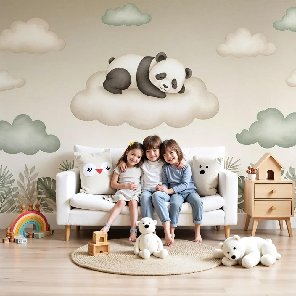 Tapeta dětského pokoje | Usínající panda na oblaku