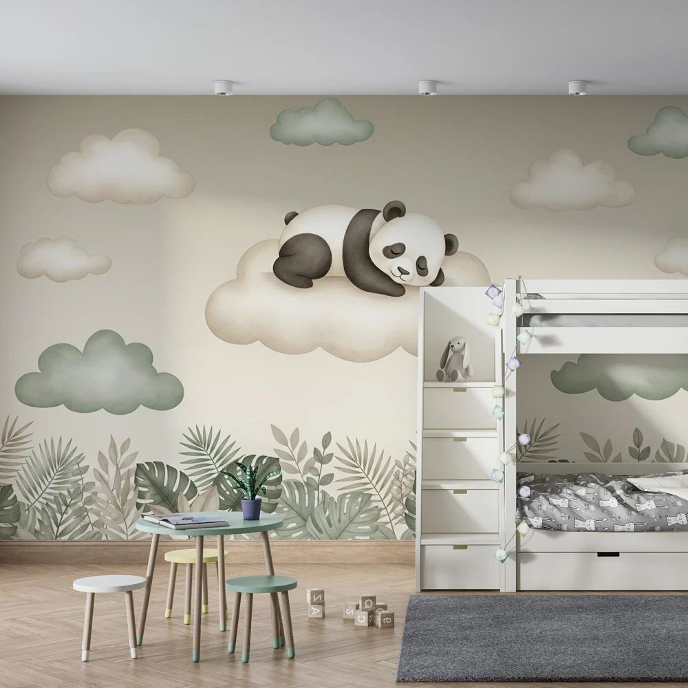 Tapeta dětského pokoje | Usínající panda na oblaku