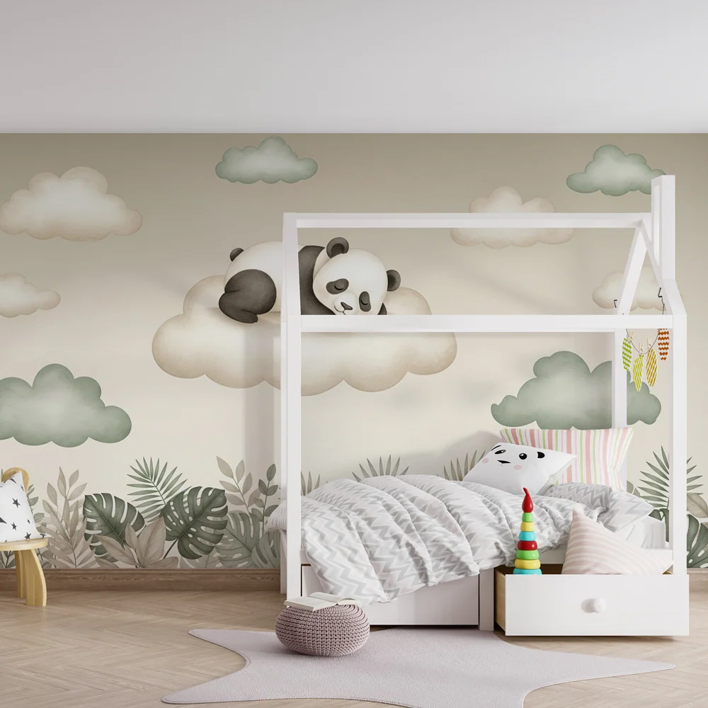 Tapeta dětského pokoje | Usínající panda na oblaku