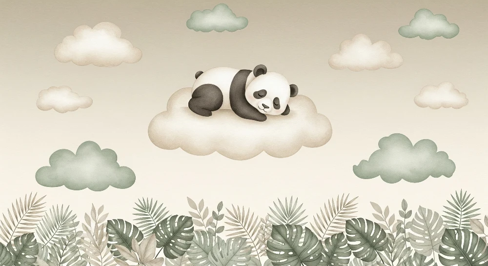 Tapeta dětského pokoje | Usínající panda na oblaku