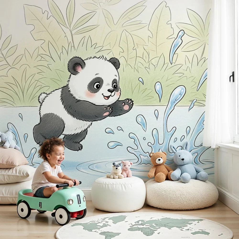 Tapeta dětského pokoje | Veselý mladý panda v přírodě