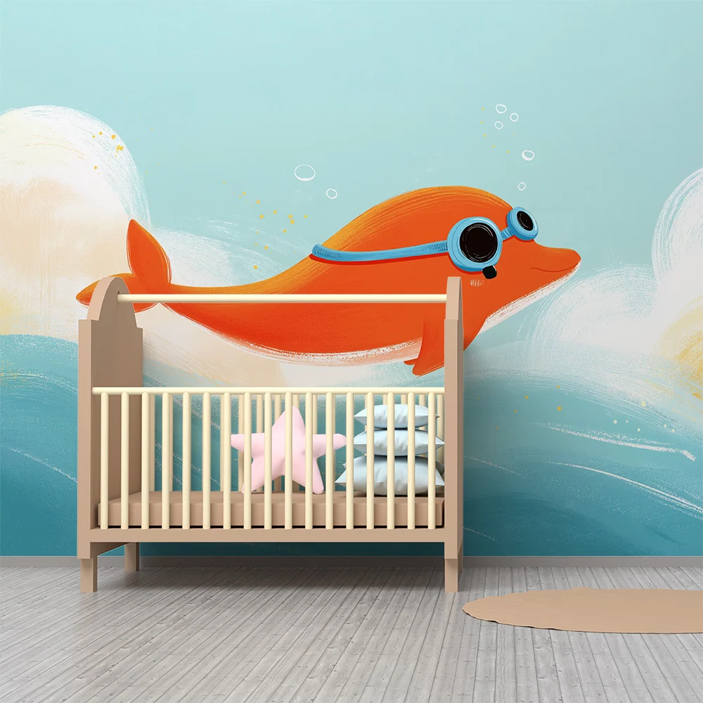Tapeta dětského pokoje | Veselý oranžový ryba plující v oceánu