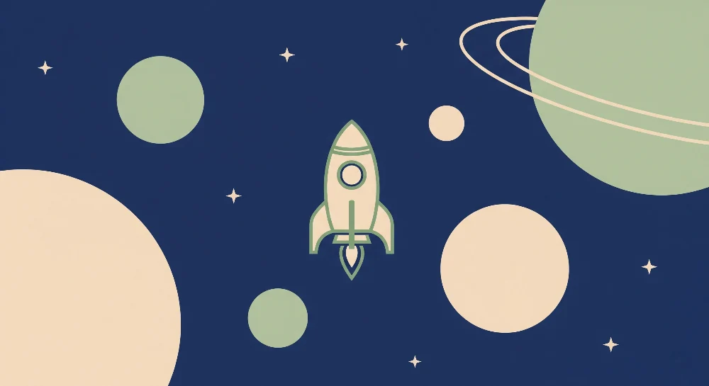 Tapeta dětského pokoje | Vesmírné dobrodružství s raketou planetami