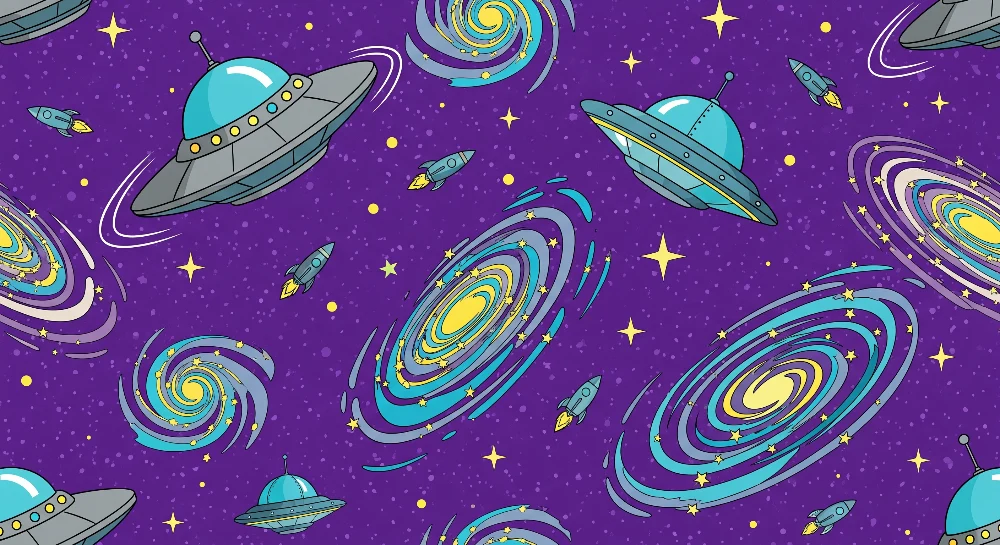 Tapeta dětského pokoje | Vesmírný svět s loděmi barevnými galaxiemi